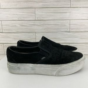 Vans Classic Slip On Platform Deboss OTW Black Suede Shoes Size 10